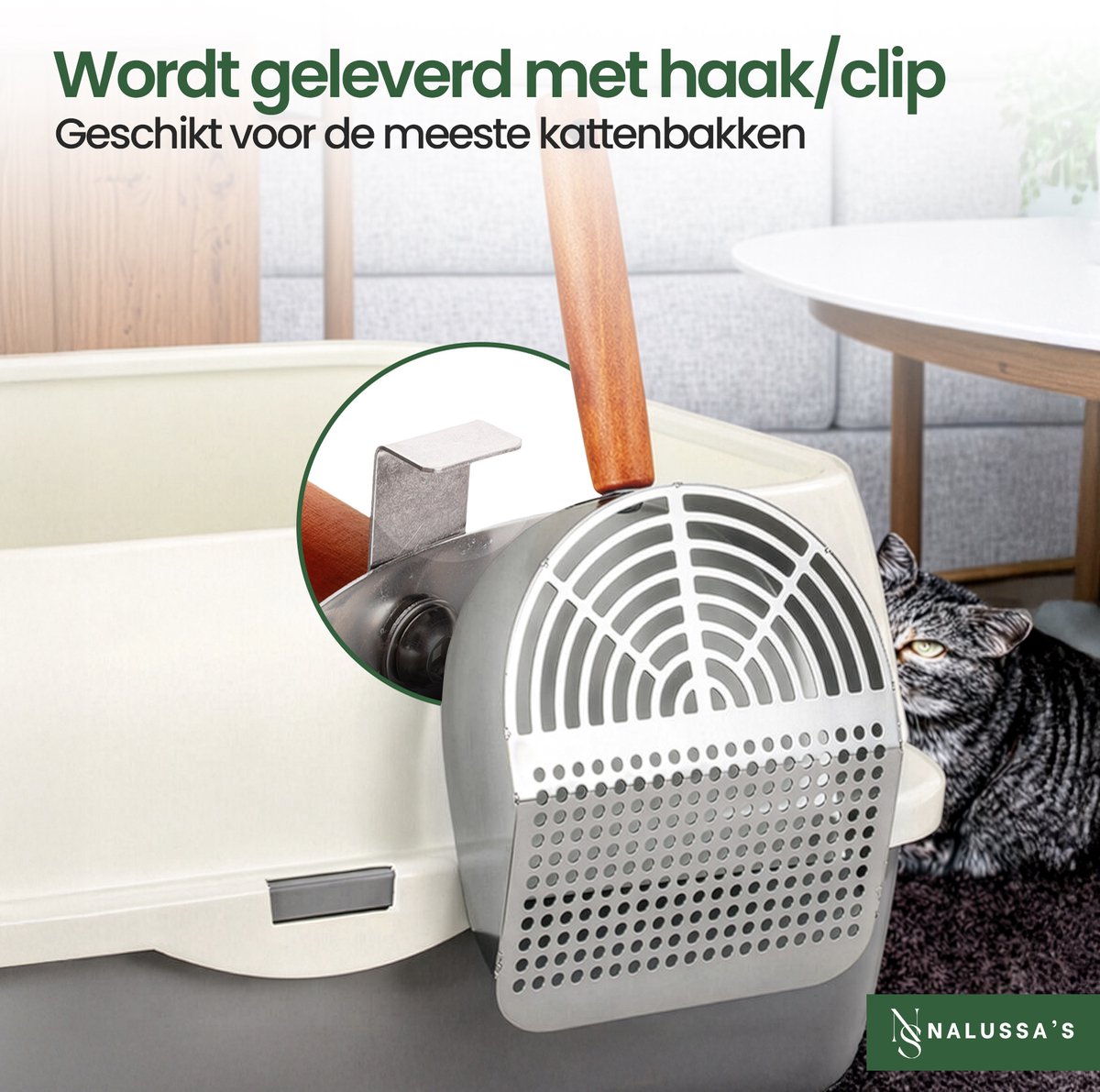 Miniatuur van productfoto 4 van Nalussa's Kattenbakschep - Poepschep lange steel - Kattenbak - Kattenbakvulling - Kattenschep - Kattenbakschep Van Metaal - XL RVS