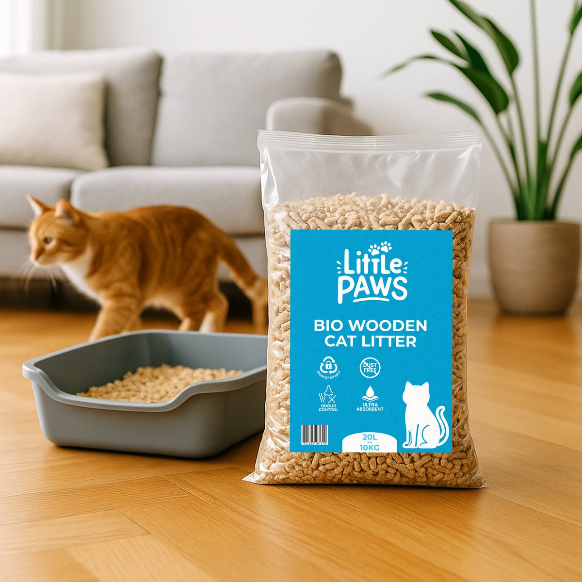 Miniatuur van productfoto 3 van Little Paws Houtkorrel Kattenbakvulling 2 x 10KG (20kg - 40L) - Biologisch afbreekbare houtkorrels - 100% Natuurlijk