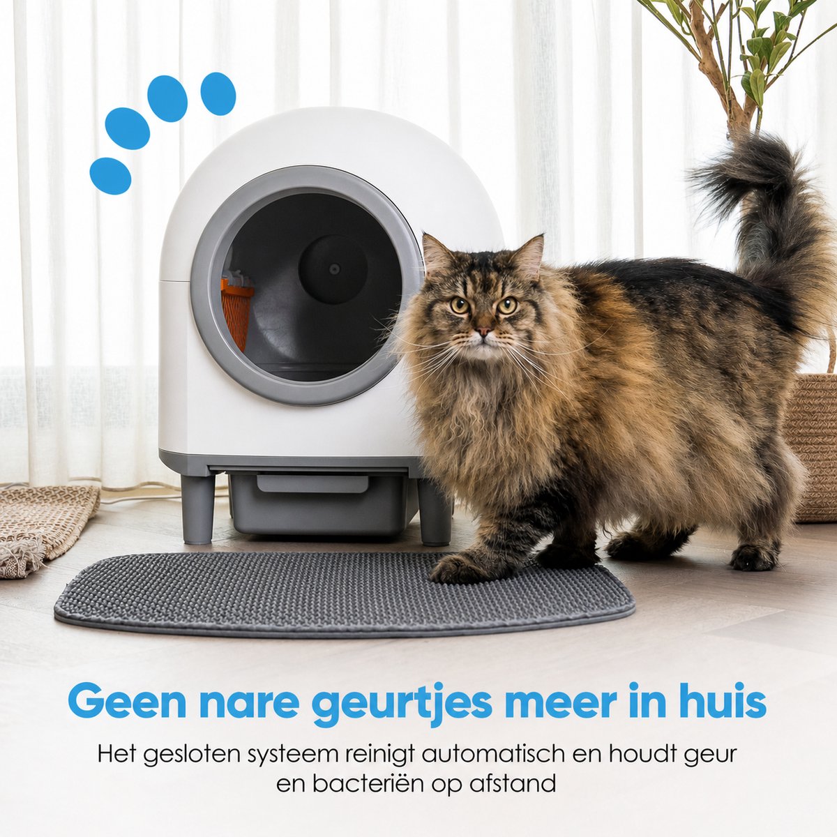 Miniatuur van productfoto 2 van Purloo Automatische Kattenbak 65L XXL - Zelfreinigend + 100 Zakjes en Grindmat