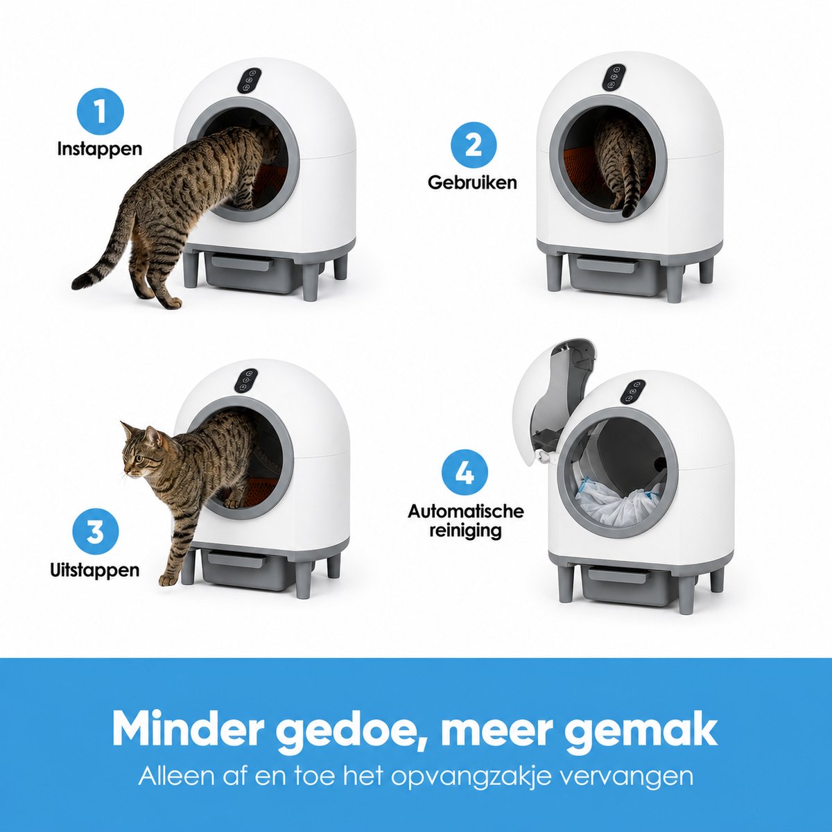 Miniatuur van productfoto 6 van Purloo Automatische Kattenbak 65L XXL - Zelfreinigend + 100 Zakjes en Grindmat
