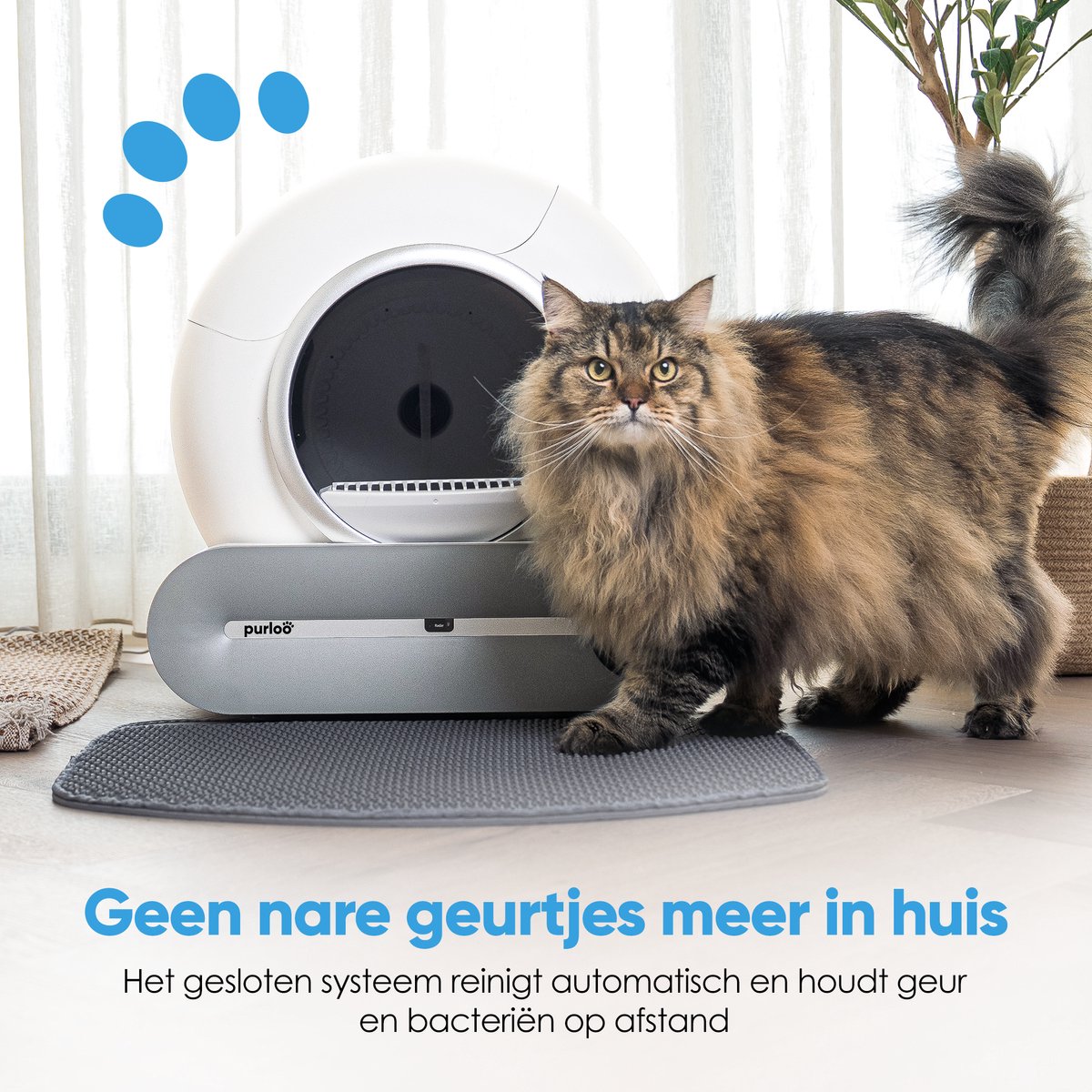 Miniatuur van productfoto 2 van Purloo Automatische Kattenbak 65L XXL - Zelfreinigend + 100 Zakjes en Grindmat