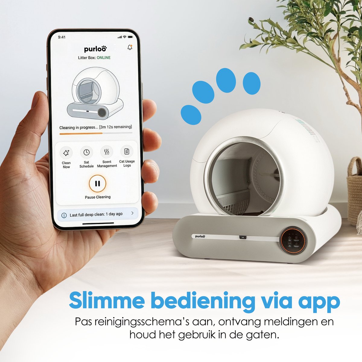 Miniatuur van productfoto 3 van Purloo Automatische Kattenbak 65L XXL - Zelfreinigend + 100 Zakjes en Grindmat