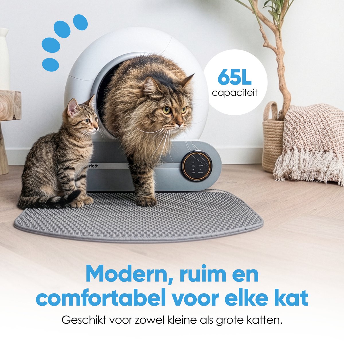 Miniatuur van productfoto 5 van Purloo Automatische Kattenbak 65L XXL - Zelfreinigend + 100 Zakjes en Grindmat