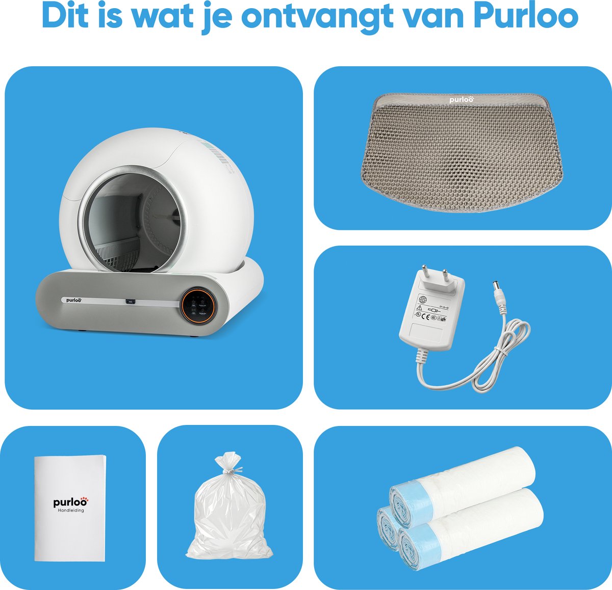 Miniatuur van productfoto 8 van Purloo Automatische Kattenbak 65L XXL - Zelfreinigend + 100 Zakjes en Grindmat