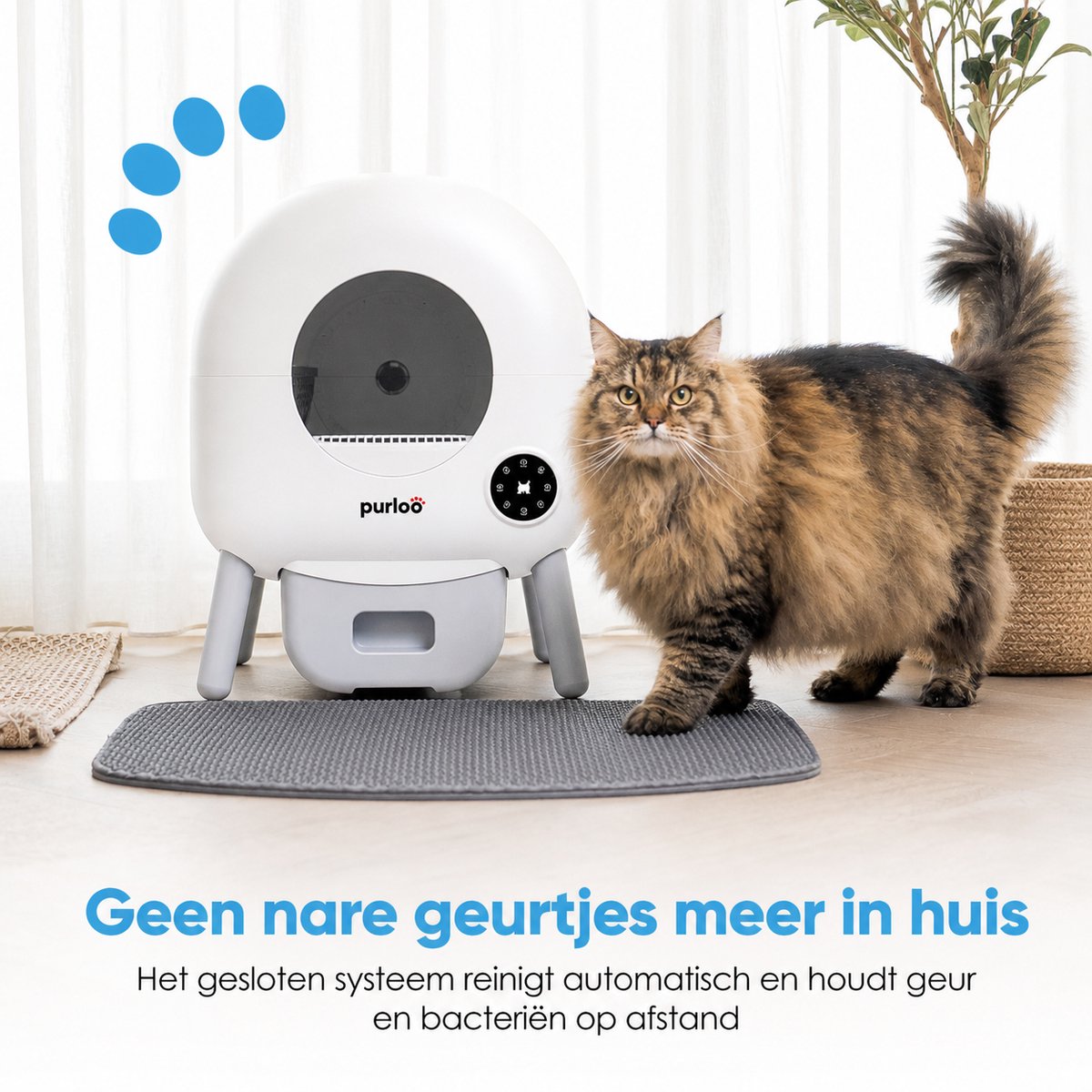 Miniatuur van productfoto 2 van Purloo Automatische Kattenbak 65L XXL - Zelfreinigend + 100 Zakjes en Grindmat