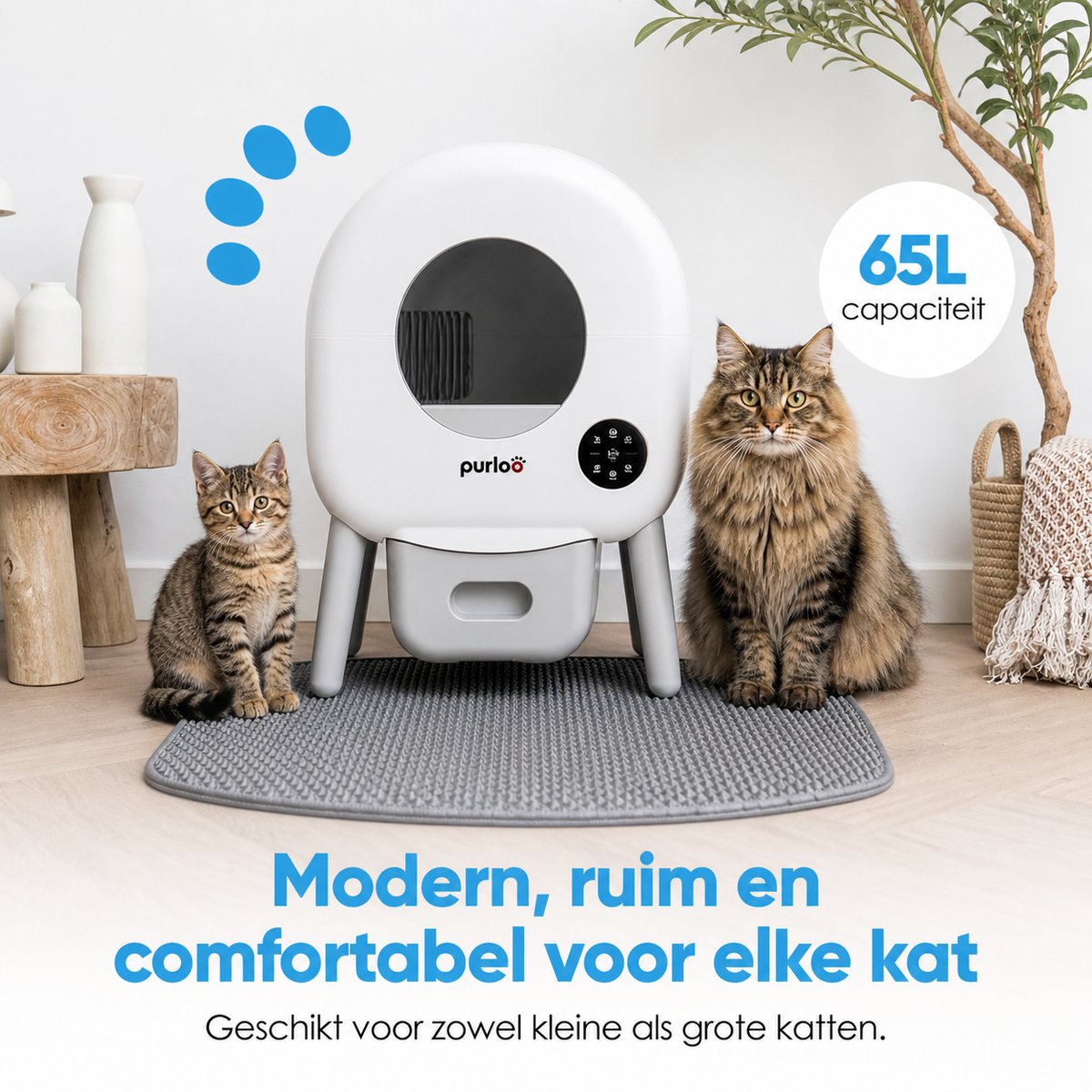 Miniatuur van productfoto 5 van Purloo Automatische Kattenbak 65L XXL - Zelfreinigend + 100 Zakjes en Grindmat