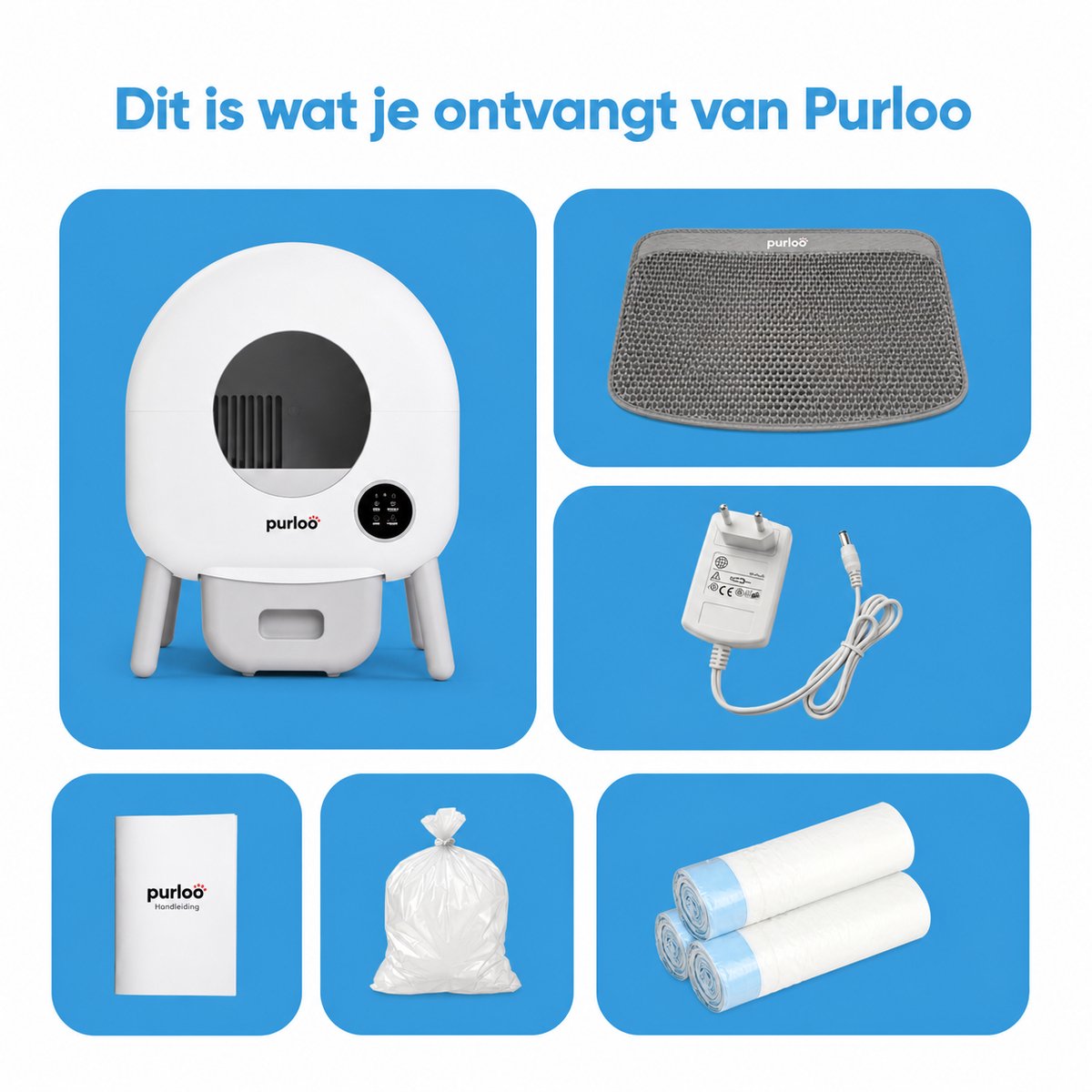 Miniatuur van productfoto 8 van Purloo Automatische Kattenbak 65L XXL - Zelfreinigend + 100 Zakjes en Grindmat