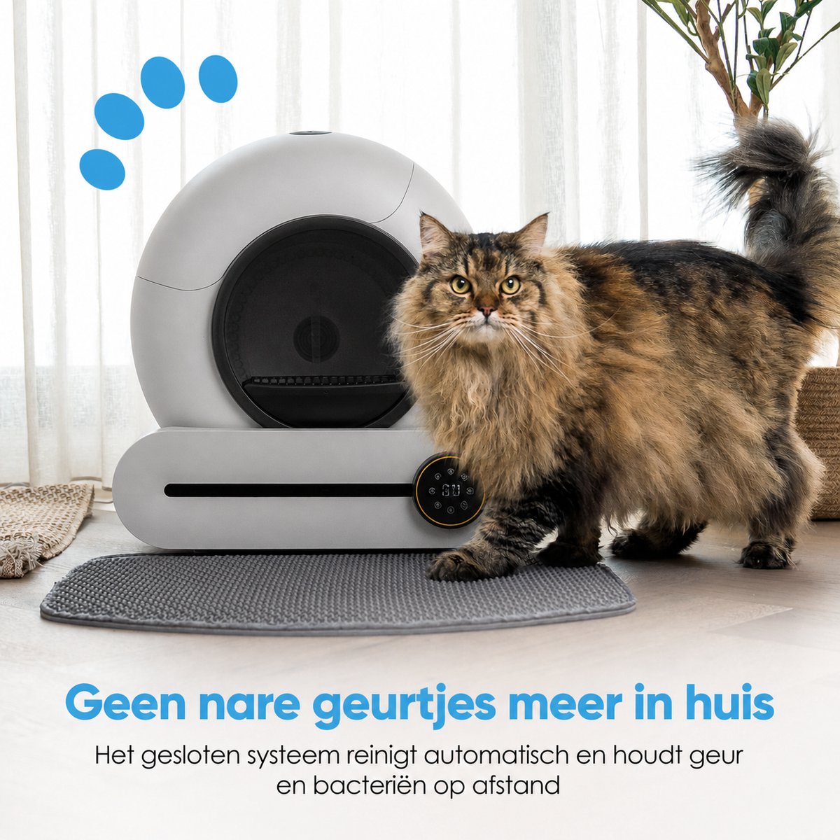 Miniatuur van productfoto 2 van Purloo Automatische Kattenbak 65L XXL - Zelfreinigend + 100 Zakjes en Grindmat