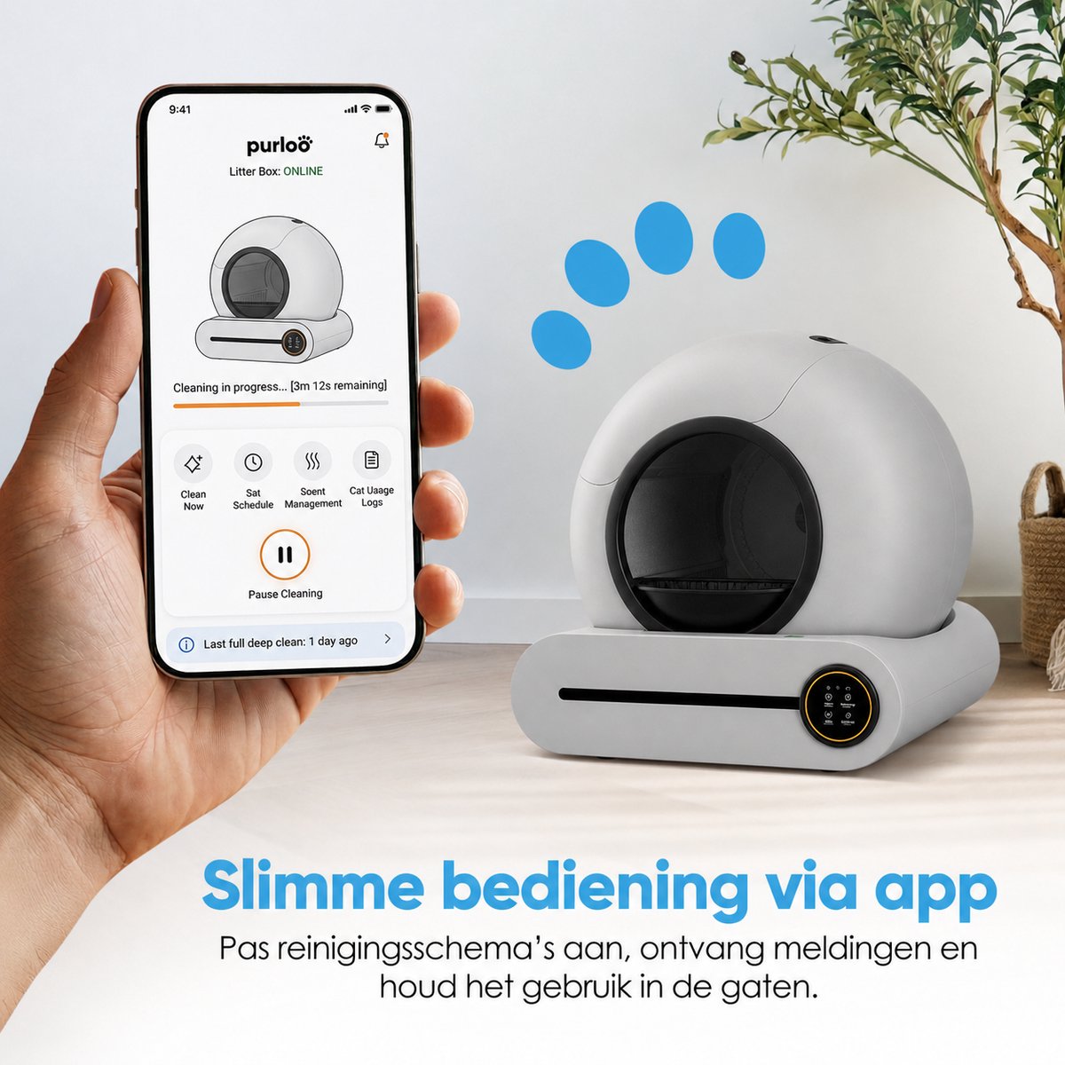 Miniatuur van productfoto 3 van Purloo Automatische Kattenbak 65L XXL - Zelfreinigend + 100 Zakjes en Grindmat