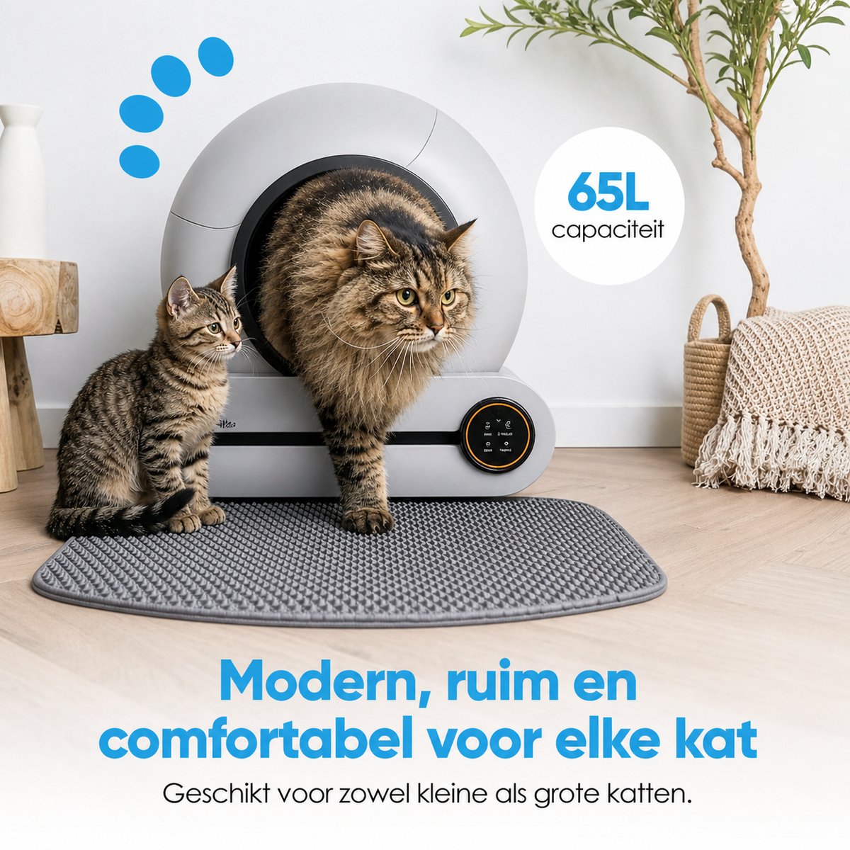Miniatuur van productfoto 5 van Purloo Automatische Kattenbak 65L XXL - Zelfreinigend + 100 Zakjes en Grindmat
