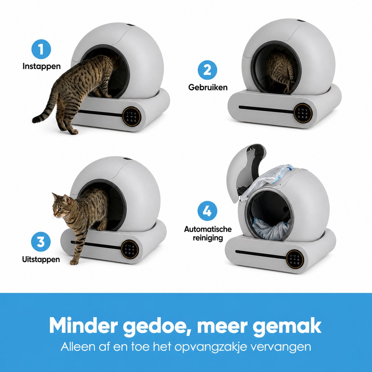 Miniatuur van productfoto 6 van Purloo Automatische Kattenbak 65L XXL - Zelfreinigend + 100 Zakjes en Grindmat