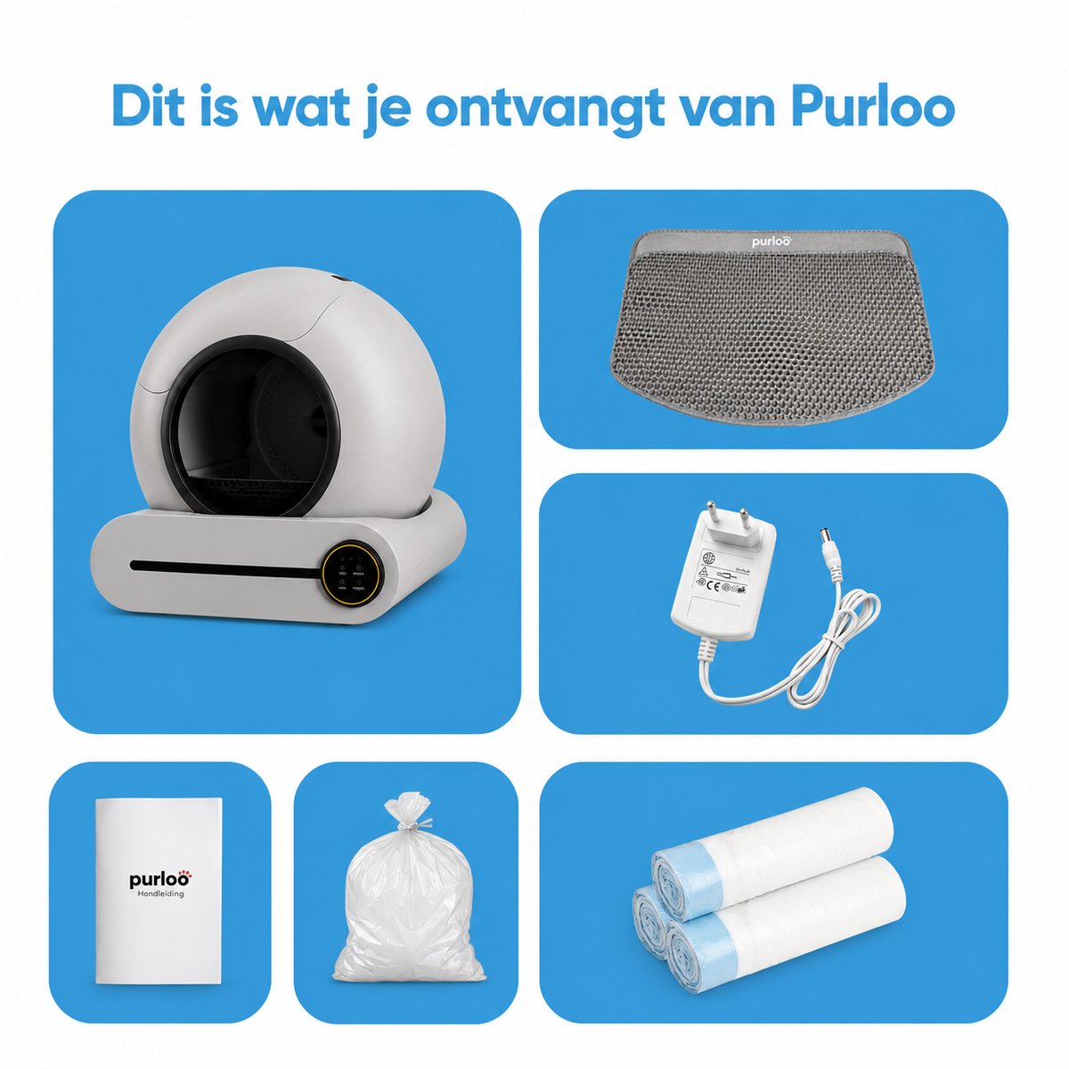 Miniatuur van productfoto 8 van Purloo Automatische Kattenbak 65L XXL - Zelfreinigend + 100 Zakjes en Grindmat