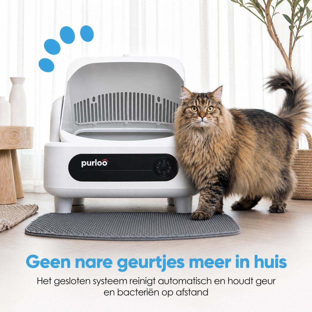 Miniatuur van productfoto 2 van Purloo Automatische Kattenbak 65L XXL - Zelfreinigend + 100 Zakjes en Grindmat