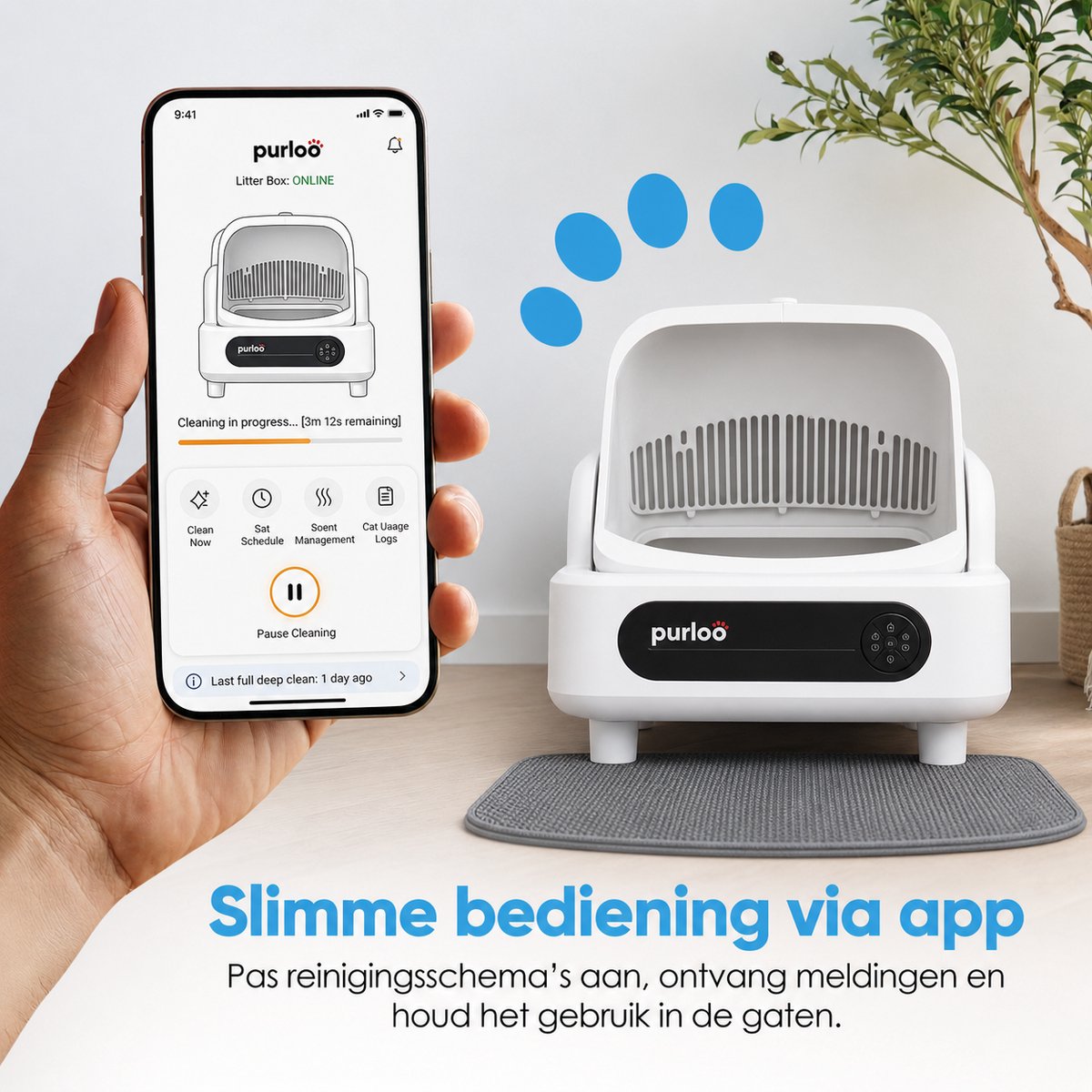 Miniatuur van productfoto 3 van Purloo Automatische Kattenbak 65L XXL - Zelfreinigend + 100 Zakjes en Grindmat