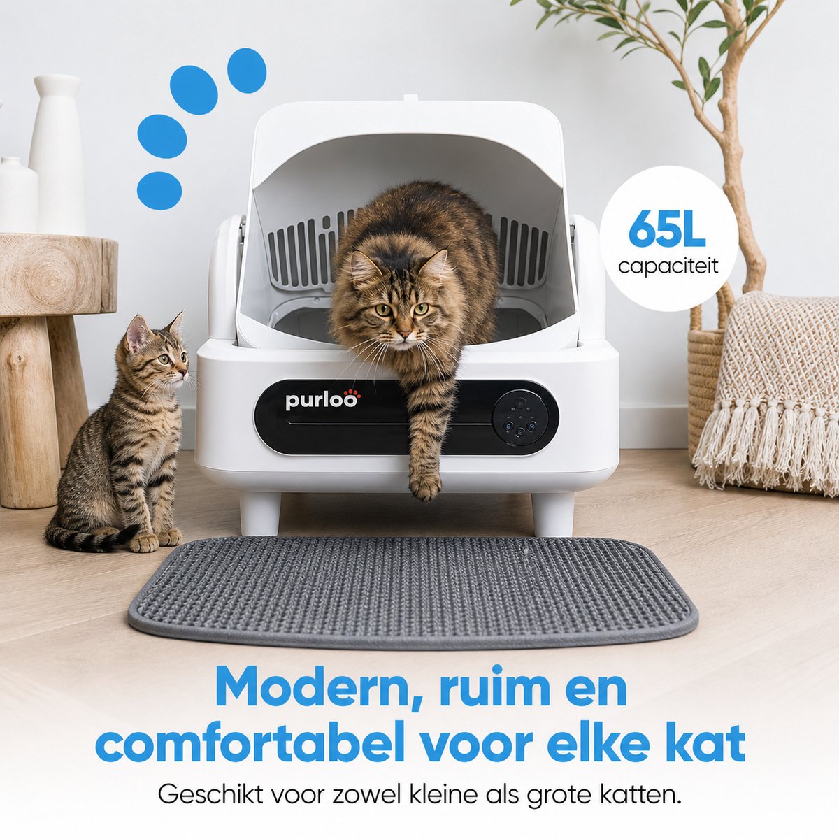 Miniatuur van productfoto 5 van Purloo Automatische Kattenbak 65L XXL - Zelfreinigend + 100 Zakjes en Grindmat