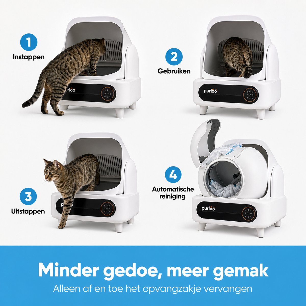 Miniatuur van productfoto 6 van Purloo Automatische Kattenbak 65L XXL - Zelfreinigend + 100 Zakjes en Grindmat
