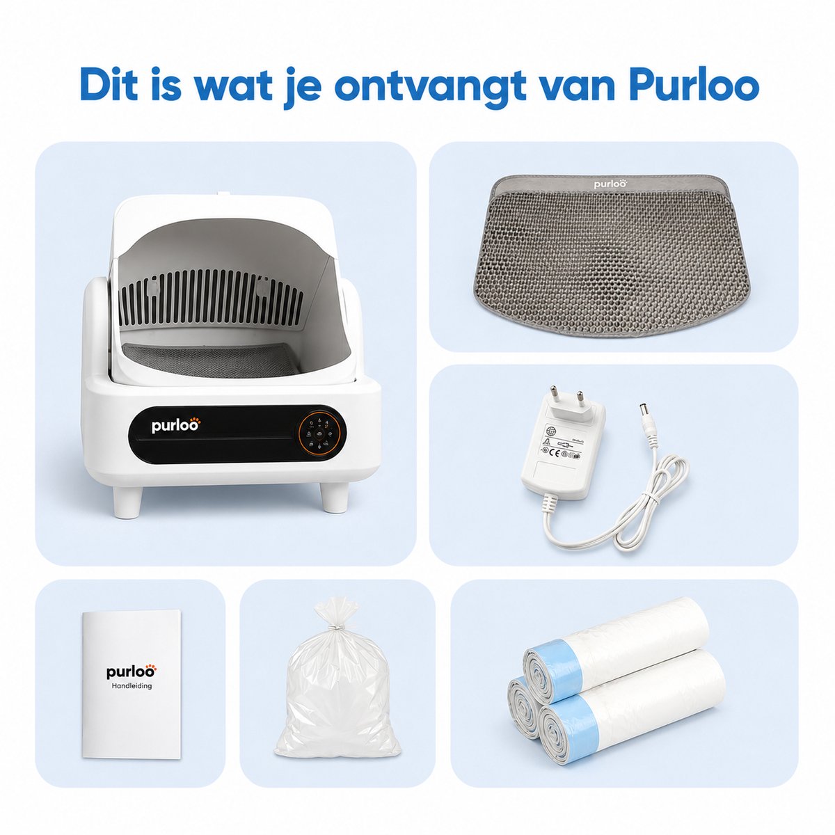 Miniatuur van productfoto 8 van Purloo Automatische Kattenbak 65L XXL - Zelfreinigend + 100 Zakjes en Grindmat