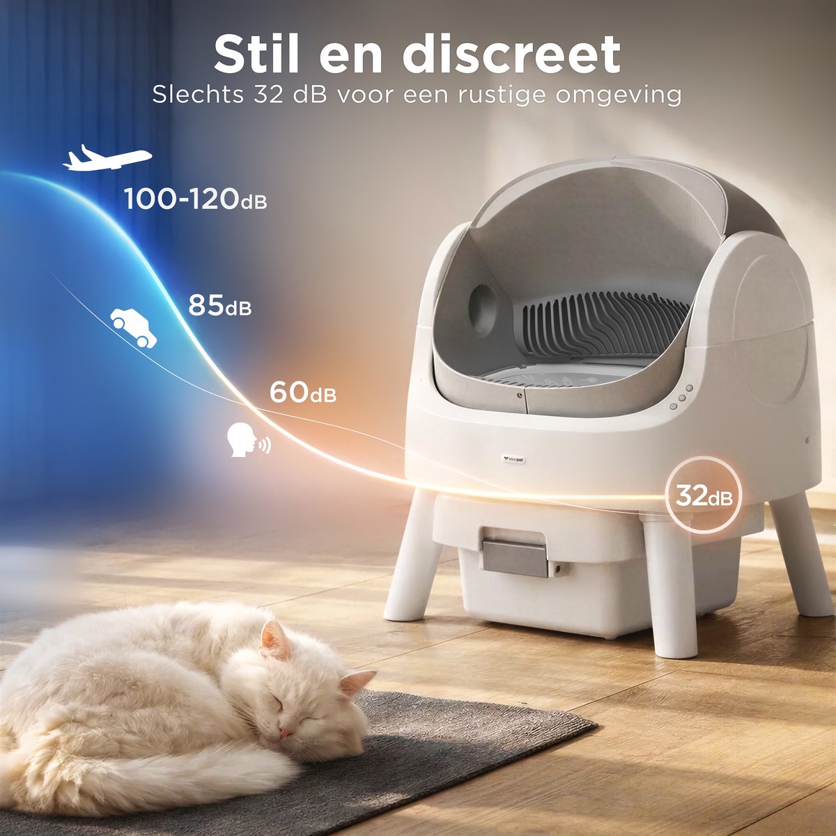 Miniatuur van productfoto 11 van TrevoPet® Automatische Kattenbak - Zelfreinigend & Veilig - Voor Katten tot 12KG - Incl. Mat, 60 Afvalzakjes & Accessoires - 10L Afvalbak - Wit & Grijs