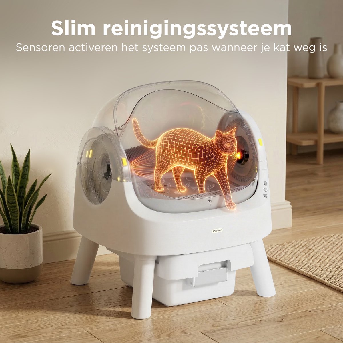 Miniatuur van productfoto 2 van TrevoPet® Automatische Kattenbak - Zelfreinigend & Veilig - Voor Katten tot 12KG - Incl. Mat, 60 Afvalzakjes & Accessoires - 10L Afvalbak - Wit & Grijs