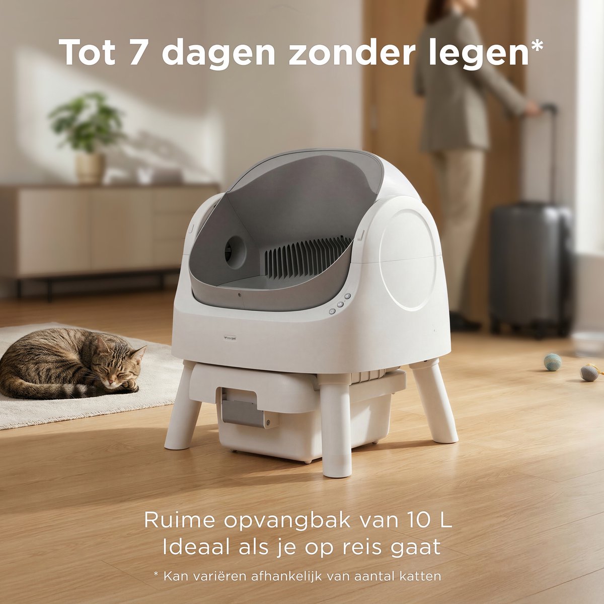 Miniatuur van productfoto 4 van TrevoPet® Automatische Kattenbak - Zelfreinigend & Veilig - Voor Katten tot 12KG - Incl. Mat, 60 Afvalzakjes & Accessoires - 10L Afvalbak - Wit & Grijs