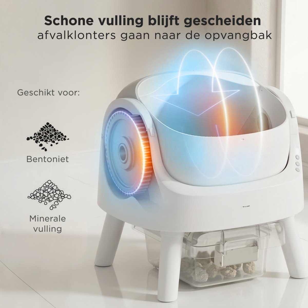 Miniatuur van productfoto 6 van TrevoPet® Automatische Kattenbak - Zelfreinigend & Veilig - Voor Katten tot 12KG - Incl. Mat, 60 Afvalzakjes & Accessoires - 10L Afvalbak - Wit & Grijs