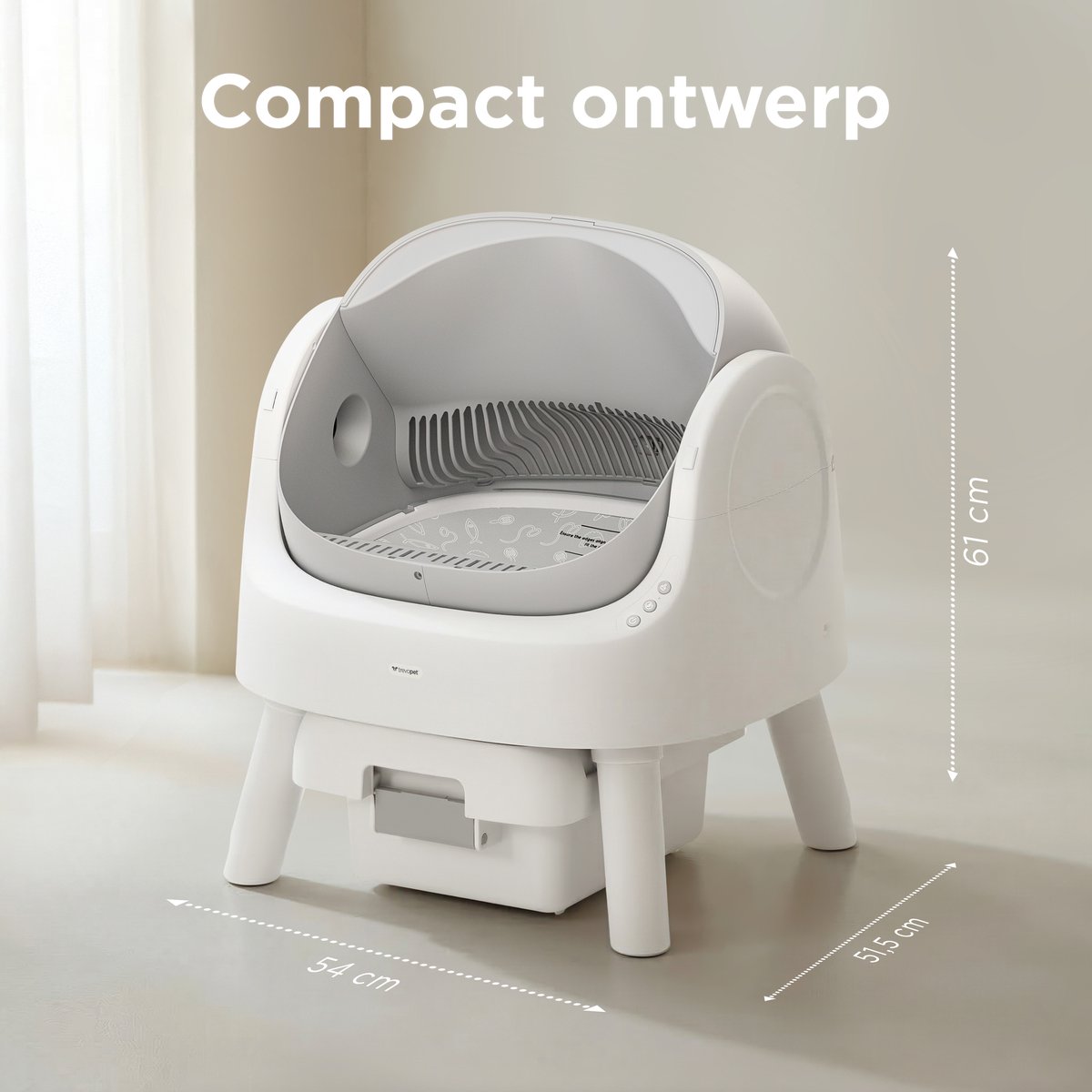 Miniatuur van productfoto 9 van TrevoPet® Automatische Kattenbak - Zelfreinigend & Veilig - Voor Katten tot 12KG - Incl. Mat, 60 Afvalzakjes & Accessoires - 10L Afvalbak - Wit & Grijs