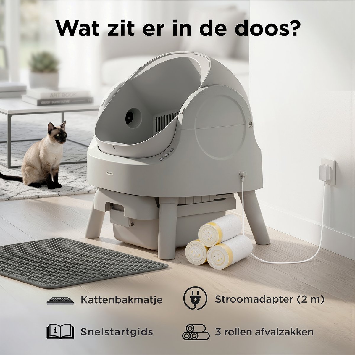 Miniatuur van productfoto 10 van TrevoPet® Automatische Kattenbak - Zelfreinigend & Veilig - Voor Katten tot 12KG - Incl. Mat, 60 Afvalzakjes & Accessoires - 10L Afvalbak - Grijs