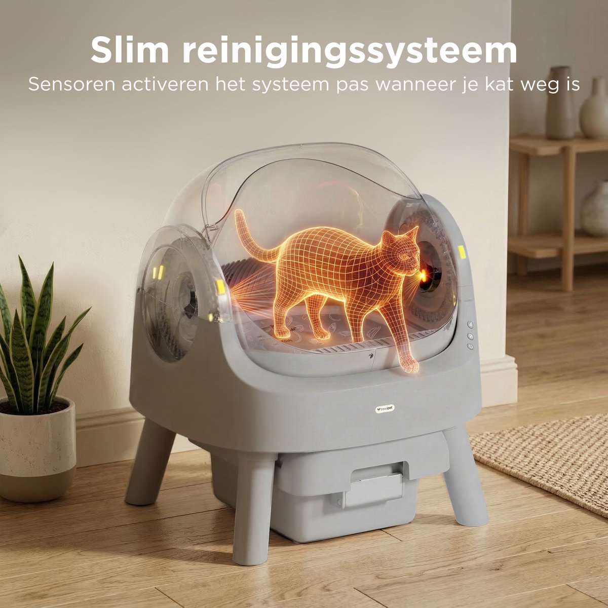 Miniatuur van productfoto 2 van TrevoPet® Automatische Kattenbak - Zelfreinigend & Veilig - Voor Katten tot 12KG - Incl. Mat, 60 Afvalzakjes & Accessoires - 10L Afvalbak - Grijs