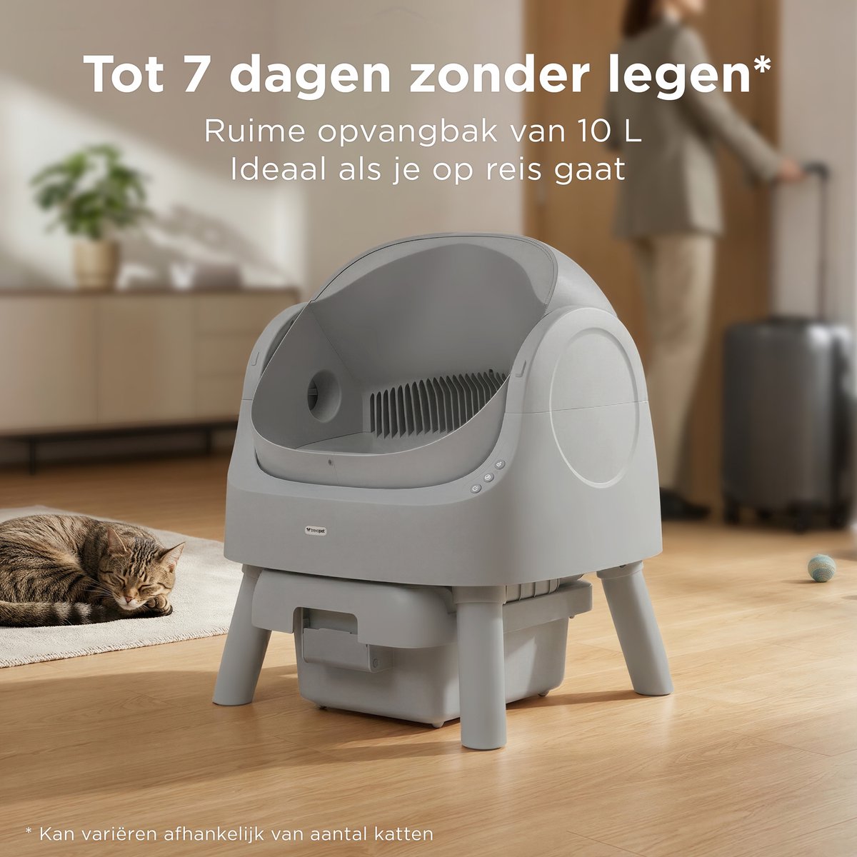 Miniatuur van productfoto 4 van TrevoPet® Automatische Kattenbak - Zelfreinigend & Veilig - Voor Katten tot 12KG - Incl. Mat, 60 Afvalzakjes & Accessoires - 10L Afvalbak - Grijs