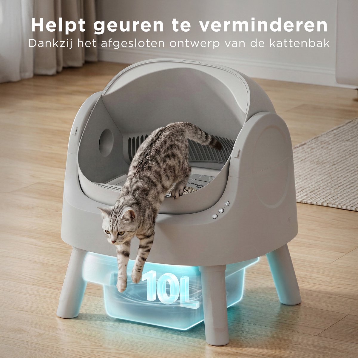 Miniatuur van productfoto 6 van TrevoPet® Automatische Kattenbak - Zelfreinigend & Veilig - Voor Katten tot 12KG - Incl. Mat, 60 Afvalzakjes & Accessoires - 10L Afvalbak - Grijs