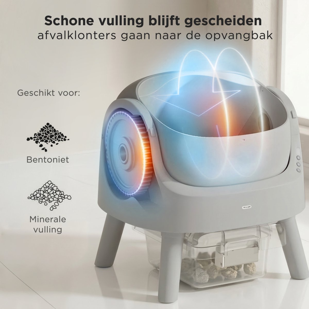 Miniatuur van productfoto 7 van TrevoPet® Automatische Kattenbak - Zelfreinigend & Veilig - Voor Katten tot 12KG - Incl. Mat, 60 Afvalzakjes & Accessoires - 10L Afvalbak - Grijs