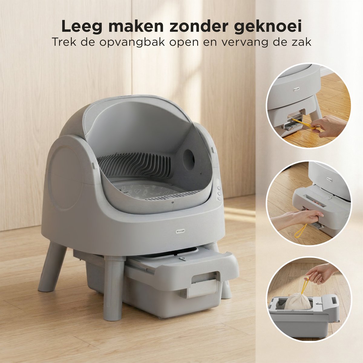 Miniatuur van productfoto 8 van TrevoPet® Automatische Kattenbak - Zelfreinigend & Veilig - Voor Katten tot 12KG - Incl. Mat, 60 Afvalzakjes & Accessoires - 10L Afvalbak - Grijs