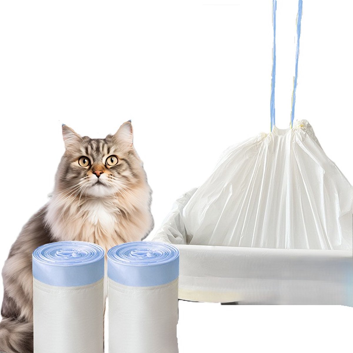 Miniatuur van productfoto 6 van 6 Rollen Kattenbak zakken - 15 Stuks per rol - 45×50CM - Kattenbak afvalzakjes - Met trekband - Automatische kattenbakzakken - LOUZIR