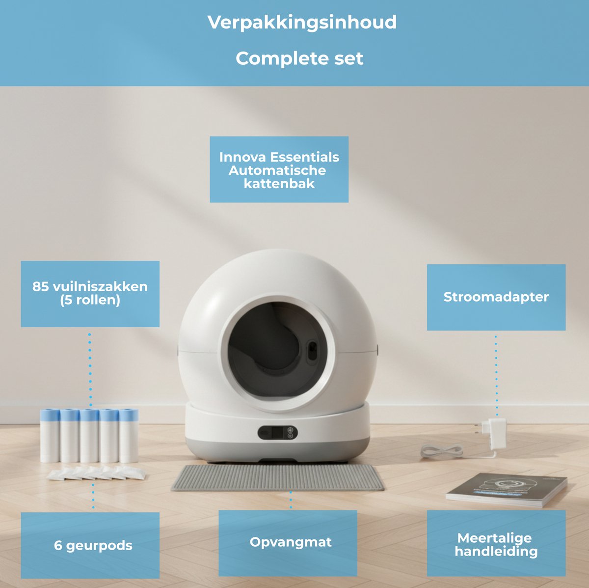 Miniatuur van productfoto 11 van Innova® LitterBox Pro XXL - Automatische Kattenbak - Zelfreinigende Kattenbak - Inclusief App - 82L - Met kattenbakmat en 5 rollen opvangzakjes