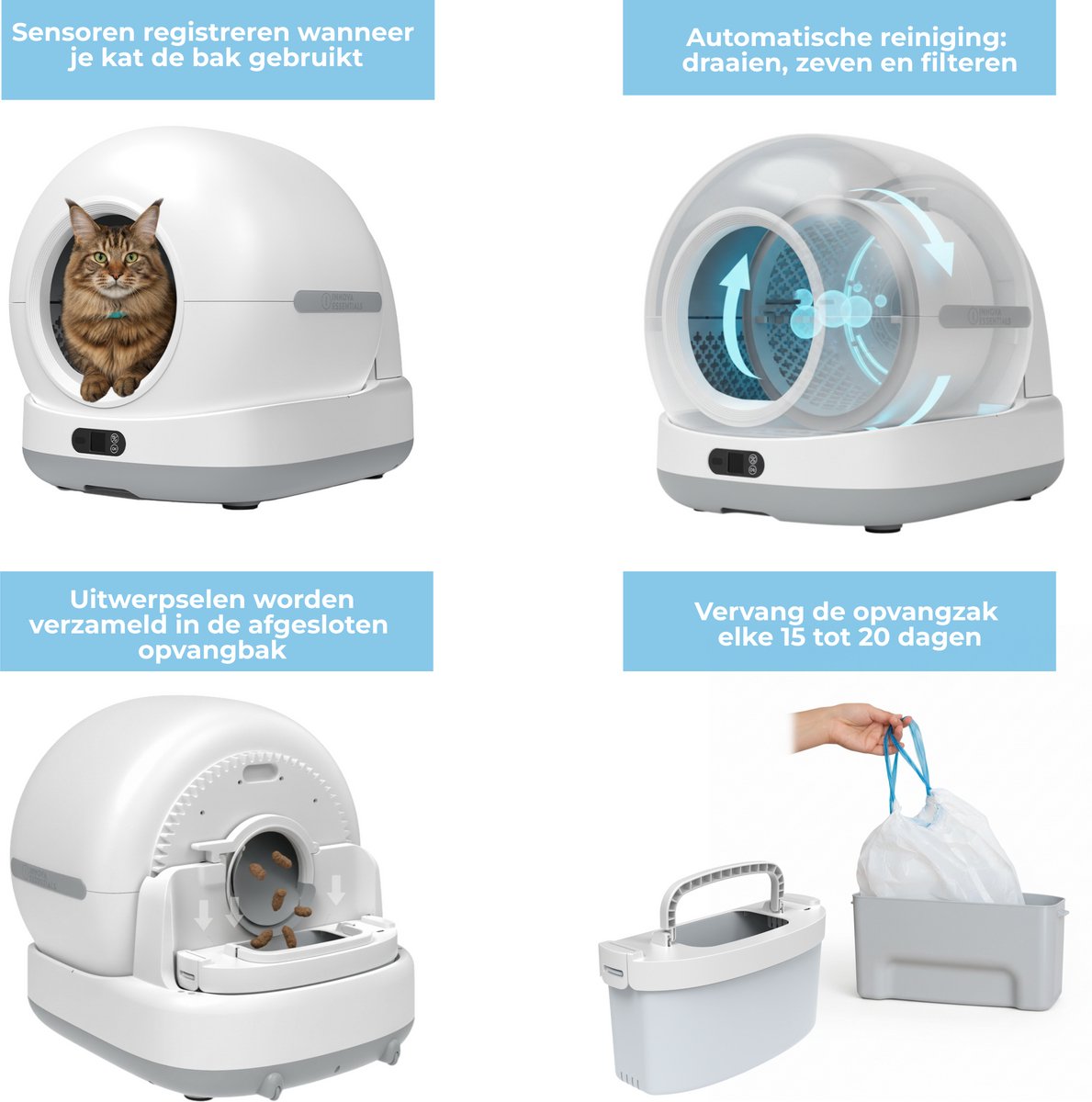 Miniatuur van productfoto 7 van Innova® LitterBox Pro XXL - Automatische Kattenbak - Zelfreinigende Kattenbak - Inclusief App - 82L - Met kattenbakmat en 5 rollen opvangzakjes