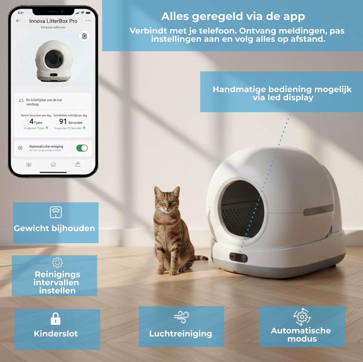 Miniatuur van productfoto 8 van Innova® LitterBox Pro XXL - Automatische Kattenbak - Zelfreinigende Kattenbak - Inclusief App - 82L - Met kattenbakmat en 5 rollen opvangzakjes