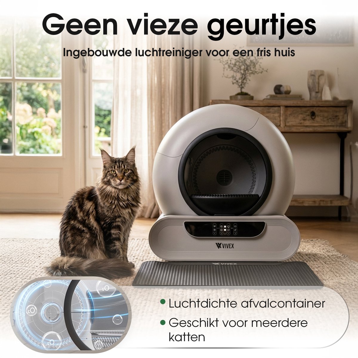 Miniatuur van productfoto 2 van Vivex® Automatische Kattenbak – Zelfreinigende Kattenbak - Elektrische Kattenbak Inclusief App – 75L - incl Matje en 5 Rollen opvangzakjes - XXL
