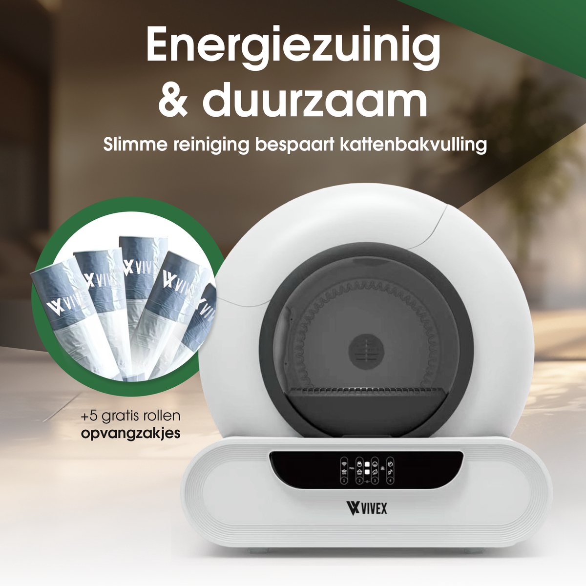 Miniatuur van productfoto 6 van Vivex® Automatische Kattenbak – Zelfreinigende Kattenbak - Elektrische Kattenbak Inclusief App – 75L - incl Matje en 5 Rollen opvangzakjes - XXL
