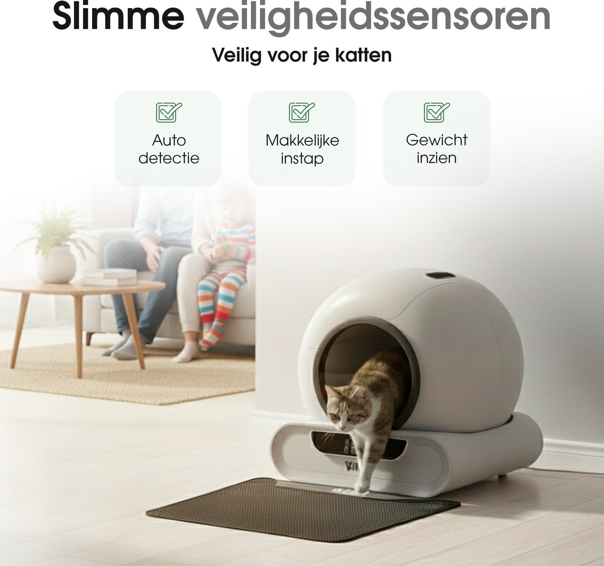 Miniatuur van productfoto 7 van Vivex® Automatische Kattenbak – Zelfreinigende Kattenbak - Elektrische Kattenbak Inclusief App – 75L - incl Matje en 5 Rollen opvangzakjes - XXL