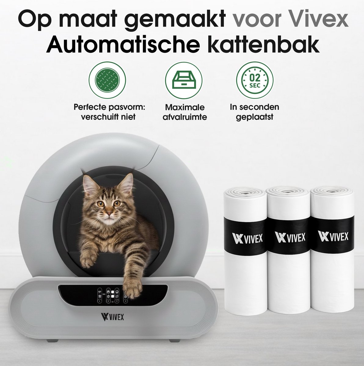 Productfoto 1 van Vivex® Automatische Kattenbakzakken - 10 rollen - extra stevig - voor Vivex® Zelfreinigende Kattenbak - 15 stuks per rol - 150 zakken