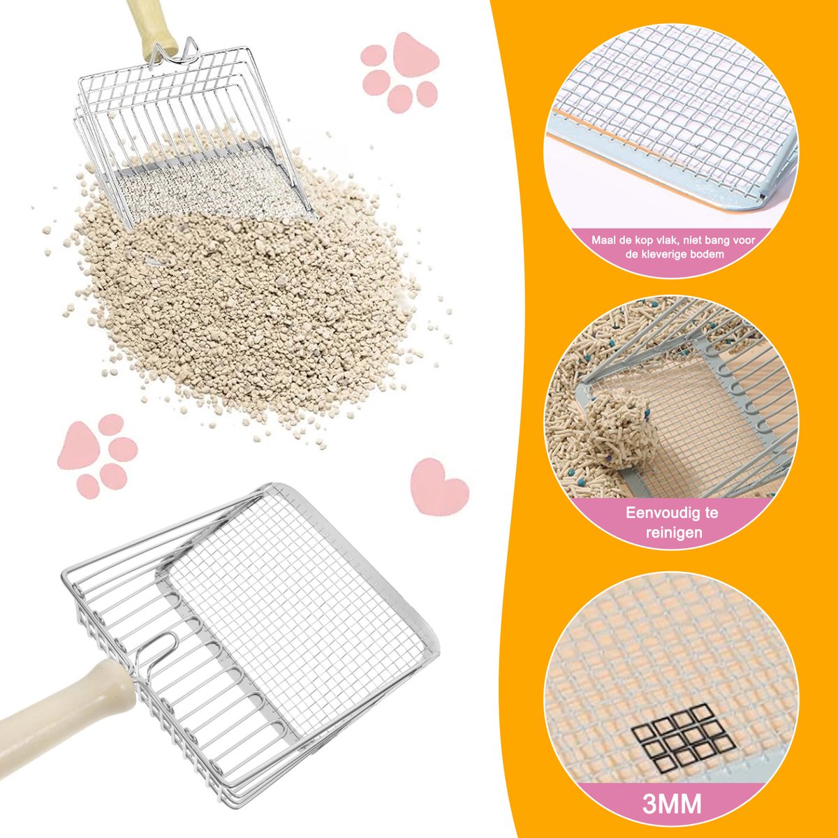 Miniatuur van productfoto 2 van Ynkkvre - Kattenbak Schep - Metalen Kattenbak Schep met Comfortabel Houten Handvat - Zandafstand 7 mm - Kattenbak Accessoire - Katten Schep