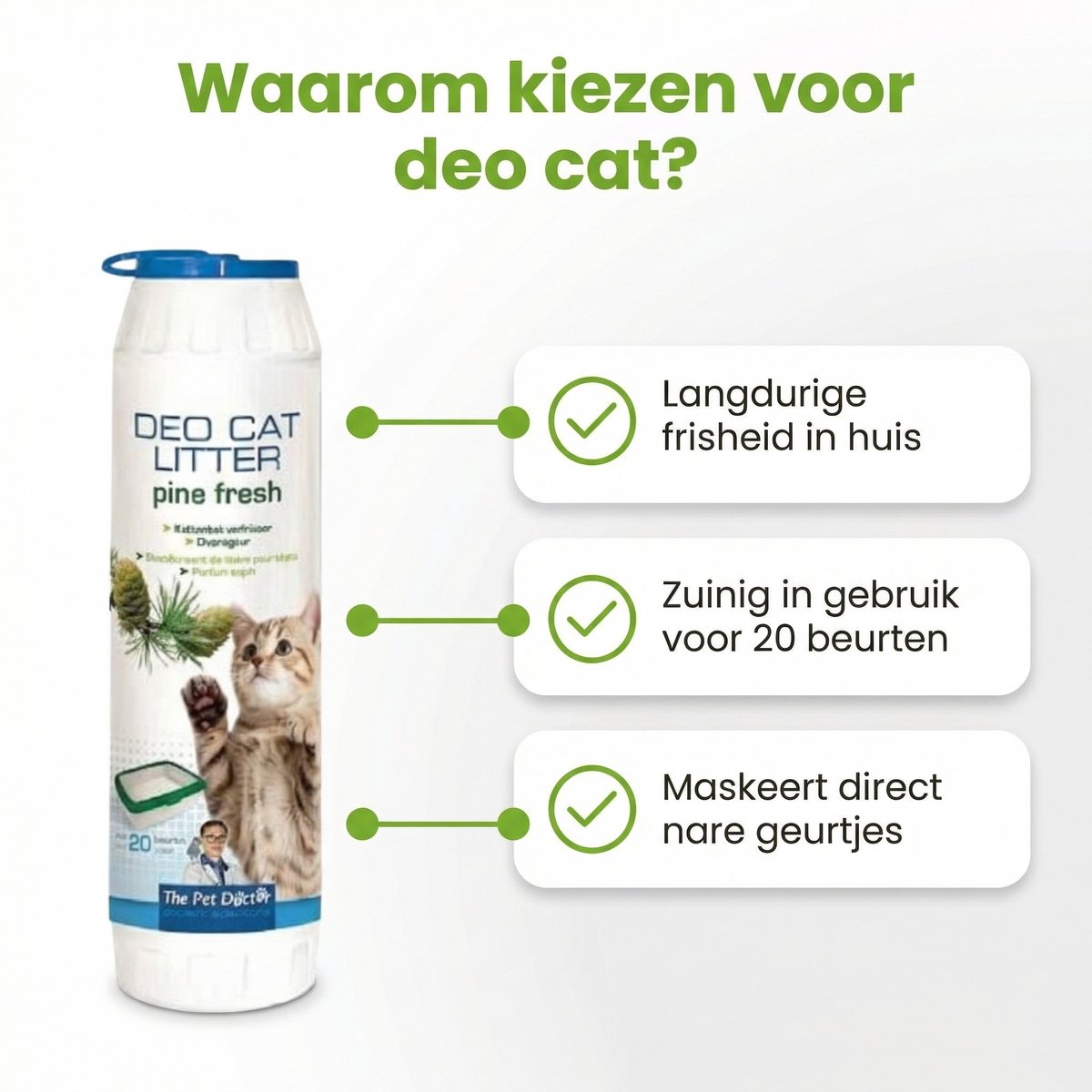 Miniatuur van productfoto 5 van 1 x The Pet Doctor – Kattenbak Verfrisser – Deo - Cat Litter Pine Fresh – 750 g - Kattenbak Geur Neutraliseren - Kattenbak Deodorant - Geurverdrijver Kattenbak - Kattenbak Frisse Geur