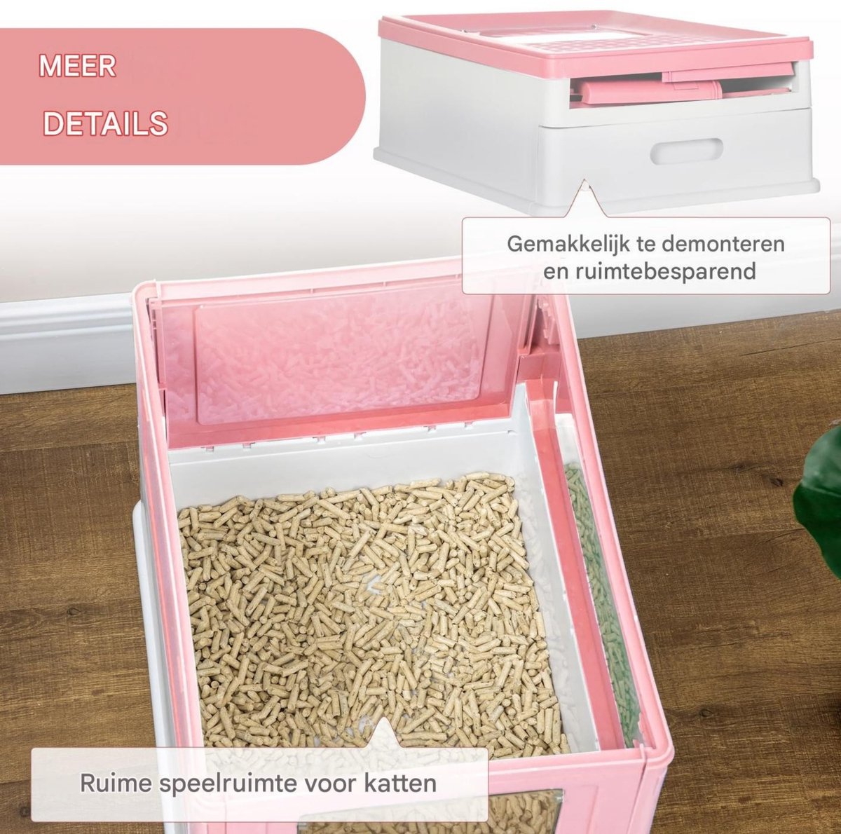 Miniatuur van productfoto 3 van Kattenbak met Deksel – Katten Toilet met Kap & Schep – Voor Katten tot 5 kg – Roze