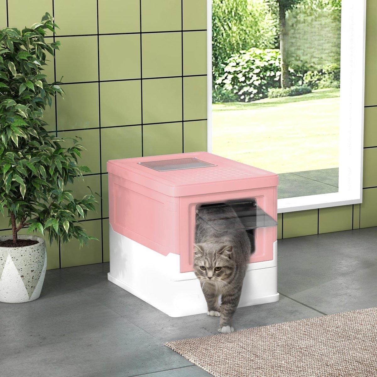 Miniatuur van productfoto 6 van Kattenbak met Deksel – Katten Toilet met Kap & Schep – Voor Katten tot 5 kg – Roze