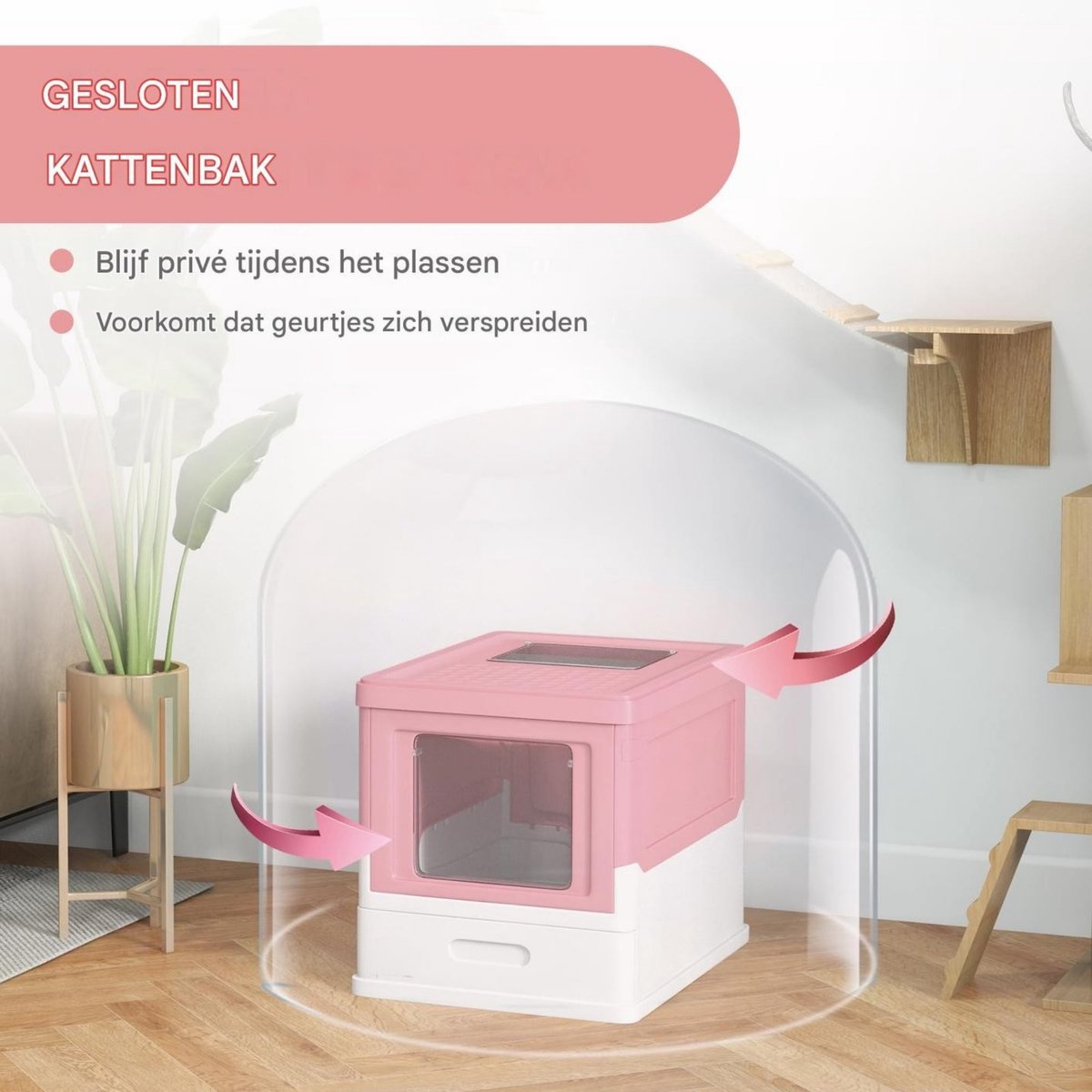 Miniatuur van productfoto 8 van Kattenbak met Deksel – Katten Toilet met Kap & Schep – Voor Katten tot 5 kg – Roze