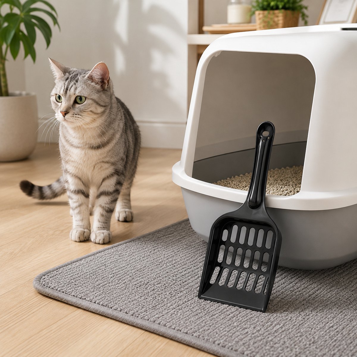 Miniatuur van productfoto 3 van Okado Kattenbakschep Grof Zwart – Kattenbak Schep met Grove Gaten – Kunststof Schepje voor Kattengrit en Kattenbakvulling – 20 x 9 cm