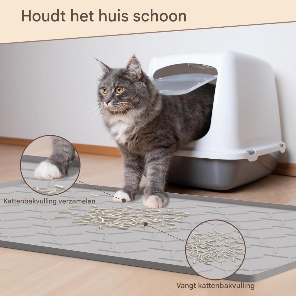 Miniatuur van productfoto 6 van GELLDG Kattentoiletuitlegsel - Silikonen Katzenmatte - Waterdicht met Opstaande Rand, Antislip en Slijtvast, BPA-vrij - Geschikt voor Gebruik als Katentoiletmat of Voeronderlegger - Eenvoudig Schoon te Maken - 86x56cm