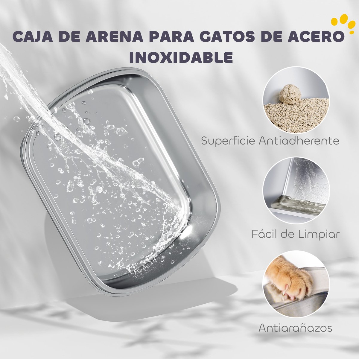 Miniatuur van productfoto 3 van ECTEATOY®Roestvrijstalen Kattenbak - Premium RVS Kattenbak XL met Klapdeksel en Hoge Randen - Incl - Kattenbakschep & Geurfilter - Geurvrij & Anti-Lek - Wit