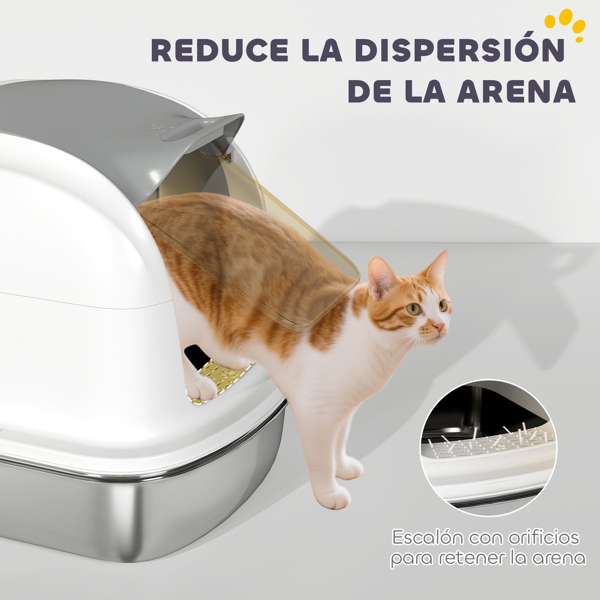 Miniatuur van productfoto 4 van ECTEATOY®Roestvrijstalen Kattenbak - Premium RVS Kattenbak XL met Klapdeksel en Hoge Randen - Incl - Kattenbakschep & Geurfilter - Geurvrij & Anti-Lek - Wit