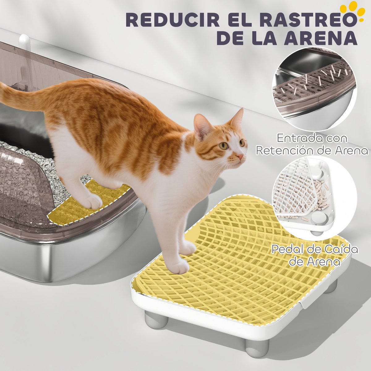 Miniatuur van productfoto 3 van ECTEATOY®Extra Grote Kattenbak van Roestvrij Staal met Hoge Rand - Inclusief Schepje & Uitloopmatje - Geurvrij - Makkelijk Schoon te Maken - Grijs
